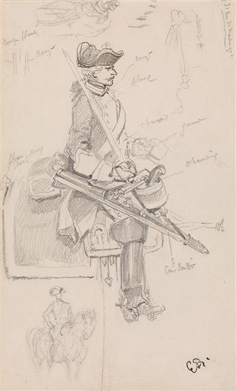 ÉDOUARD DETAILLE (Paris 1848-1912 Paris) Group of 5 drawings.